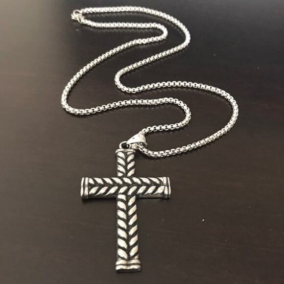 Unbranded Other - Men’s Large Stainless Steel Silver Jewry Cross Necklace Gift Birthday Christmas